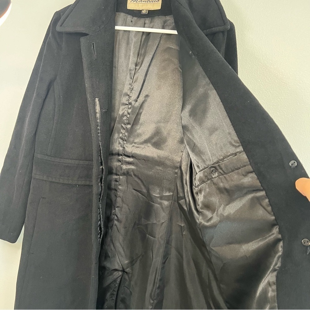 Mantello Womens Wool Angora Blend Pea Coat Dress Coat Jacket Black Sz 10 Classic - Picture 9 of 12